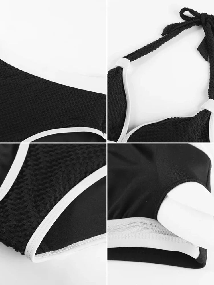 Colorblock U-Neck 2-Piece Swim Set with Slit Skirt