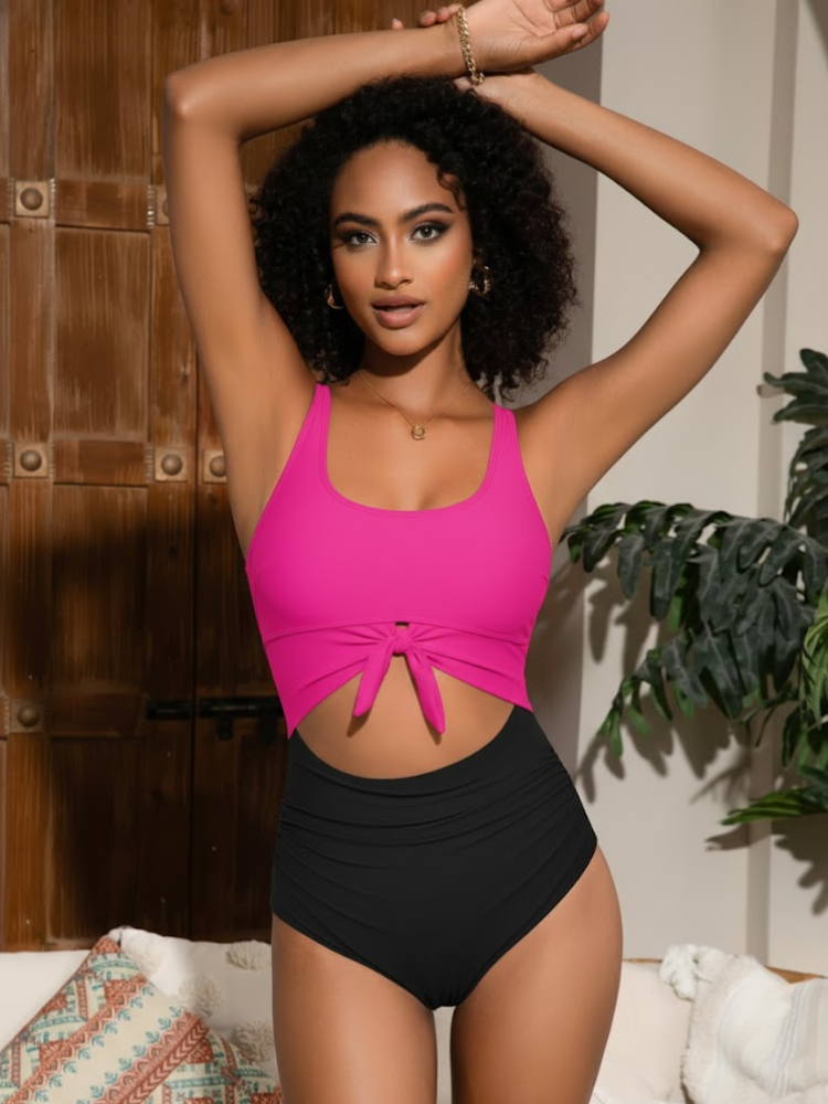 Striped Cutout Tummy Control One-Piece Swimsuit