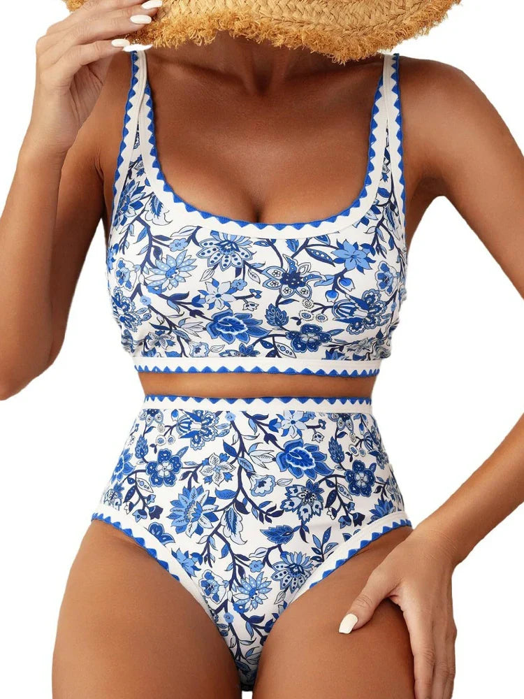 Women's  Floral Print Whip Stitch 2 Piece Swimsuits