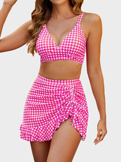 Women's High Waisted Bikini Sets Tummy Control Swim Skirt Two Piece Swim Suit