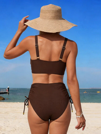 High Waisted Drawstring Tummy Control Bikini Sets