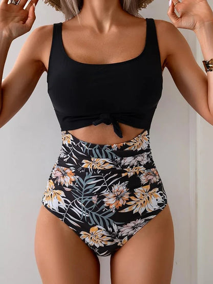 Striped Cutout Tummy Control One-Piece Swimsuit