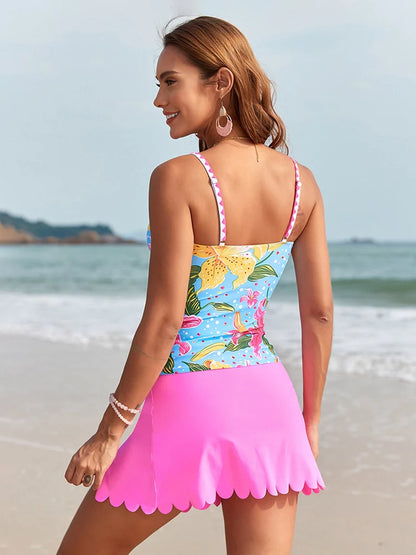 Women’s Floral Tankini Swimsuit with Swim Skirt