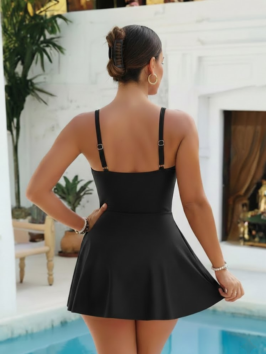 Womens One Piece Swimsuit Tummy Control Bathing Suit Criss Cross Front Swim Dress Beach Skirt