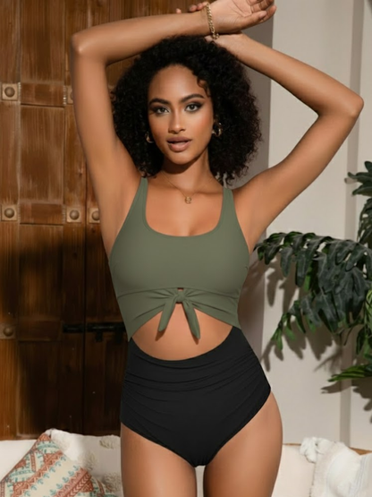 Striped Cutout Tummy Control One-Piece Swimsuit